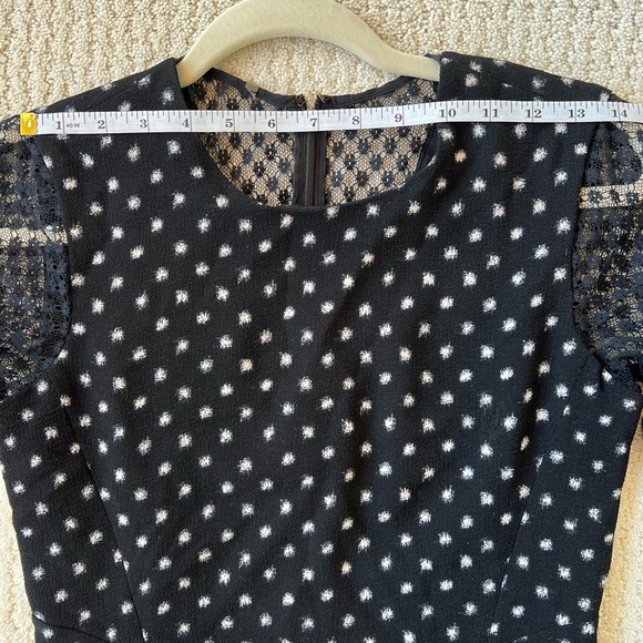 REBECCA TAYLOR Black Polka Dot Lace Sleeve Mini Dress with Flutter Hem 0… - Picture 13 of 16